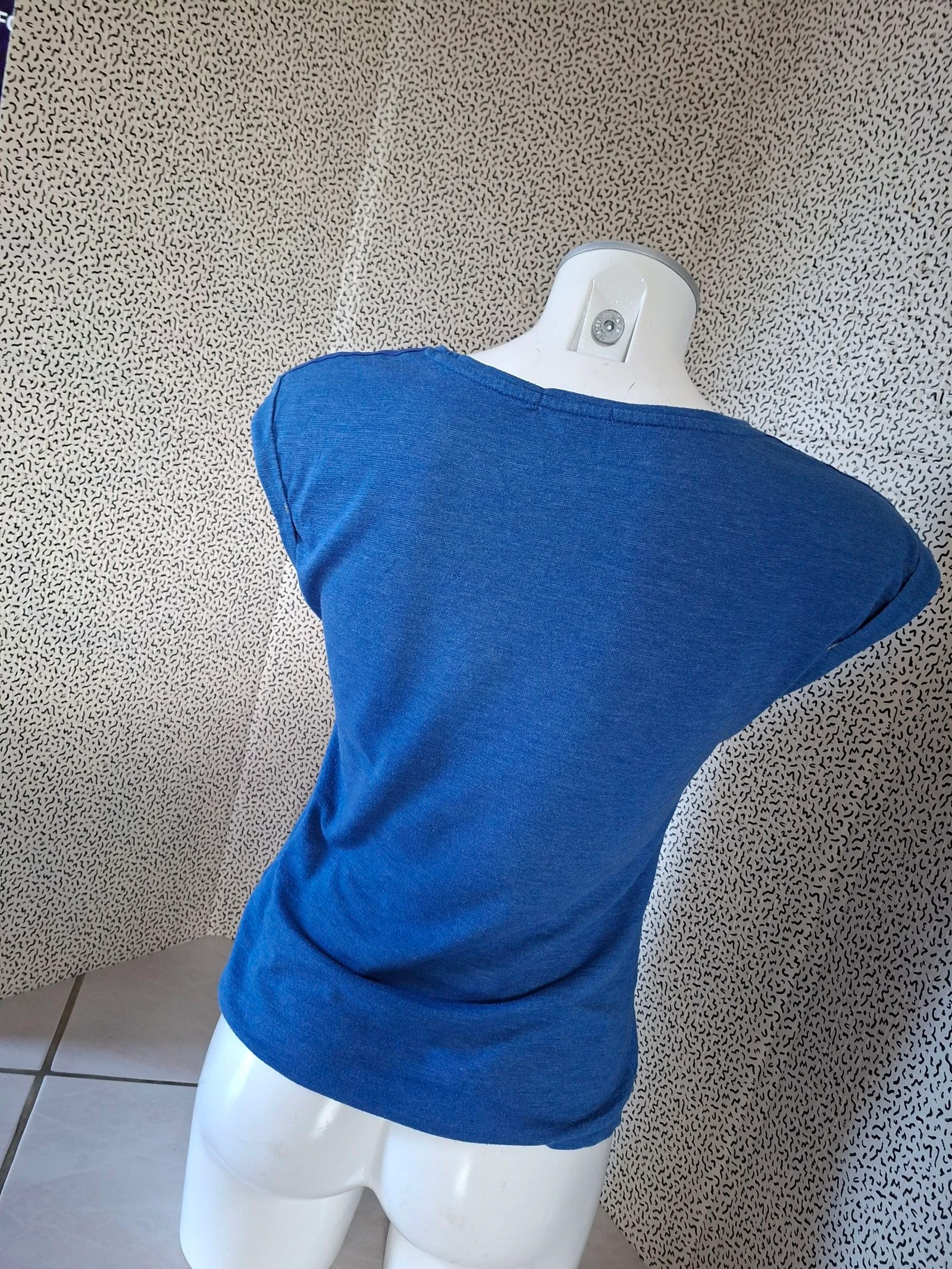 T-shirt Bonobo feminino XS azul mangas curtas gola redonda algodão básico – photo 3